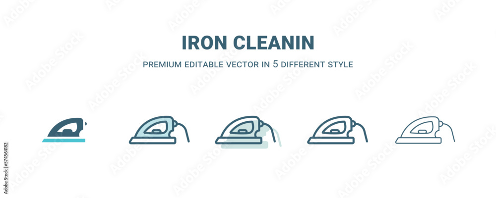 Fototapeta premium iron cleanin icon in 5 different style. Outline, filled, two color, thin iron cleanin icon isolated on white background. Editable vector can be used web and mobile