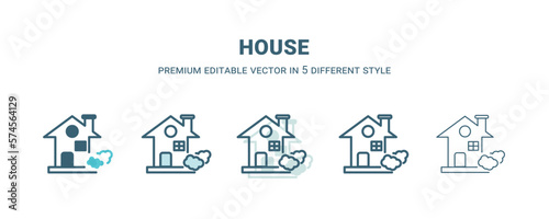 house icon in 5 different style. Outline, filled, two color, thin house icon isolated on white background. Editable vector can be used web and mobile