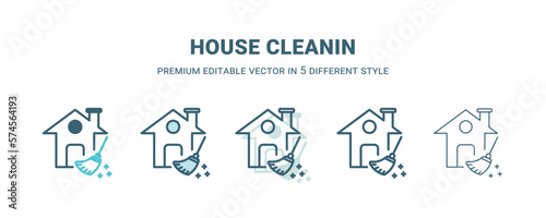 house cleanin icon in 5 different style. Outline, filled, two color, thin house cleanin icon isolated on white background. Editable vector can be used web and mobile