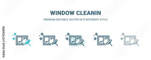 window cleanin icon in 5 different style. Outline, filled, two color, thin window cleanin icon isolated on white background. Editable vector can be used web and mobile