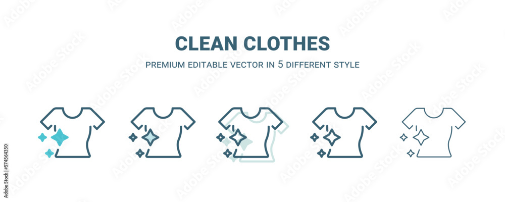 clean clothes icon in 5 different style. Outline, filled, two color, thin clean clothes icon isolated on white background. Editable vector can be used web and mobile
