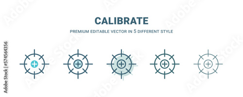 calibrate icon in 5 different style. Outline, filled, two color, thin calibrate icon isolated on white background. Editable vector can be used web and mobile