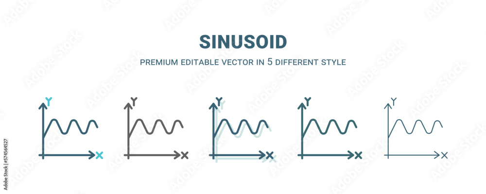 Fototapeta premium sinusoid icon in 5 different style. Outline, filled, two color, thin sinusoid icon isolated on white background. Editable vector can be used web and mobile