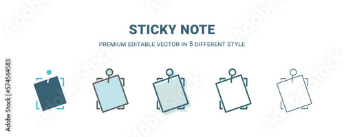 sticky note icon in 5 different style. Outline, filled, two color, thin sticky note icon isolated on white background. Editable vector can be used web and mobile