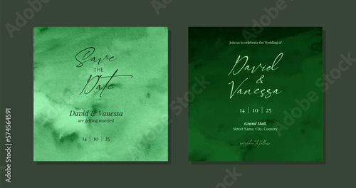 Watercolor emerald green wedding invite for social media template design