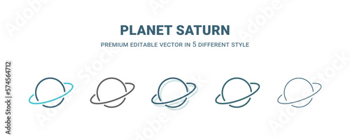 planet saturn icon in 5 different style. Outline, filled, two color, thin planet saturn icon isolated on white background. Editable vector can be used web and mobile photo