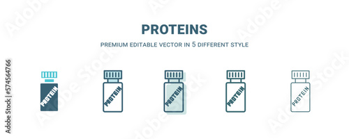proteins icon in 5 different style. Outline, filled, two color, thin proteins icon isolated on white background. Editable vector can be used web and mobile