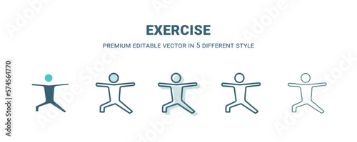 exercise icon in 5 different style. Outline  filled  two color  thin exercise icon isolated on white background. Editable vector can be used web and mobile