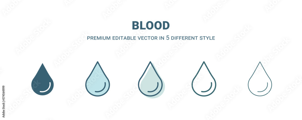 blood icon in 5 different style. Outline, filled, two color, thin blood icon isolated on white background. Editable vector can be used web and mobile blood icon in 5 different style. Outline, filled, two color, thin blood icon isolated on white background. Editable vector can be used web and mobile