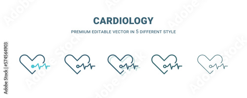 cardiology icon in 5 different style. Outline, filled, two color, thin cardiology icon isolated on white background. Editable vector can be used web and mobile