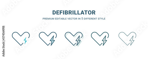 defibrillator icon in 5 different style. Outline, filled, two color, thin defibrillator icon isolated on white background. Editable vector can be used web and mobile