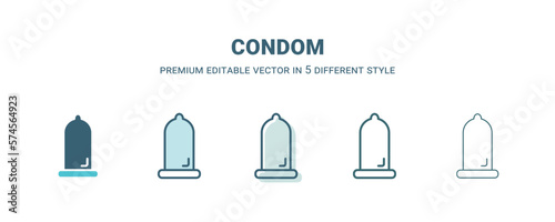condom icon in 5 different style. Outline, filled, two color, thin condom icon isolated on white background. Editable vector can be used web and mobile