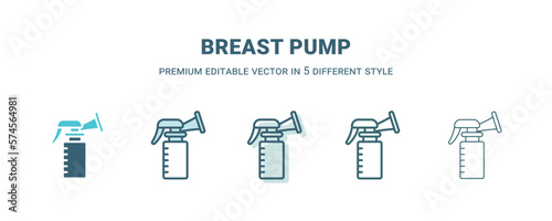 breast pump icon in 5 different style. Outline, filled, two color, thin breast pump icon isolated on white background. Editable vector can be used web and mobile