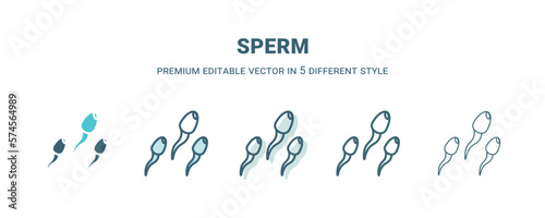 sperm icon in 5 different style. Outline, filled, two color, thin sperm icon isolated on white background. Editable vector can be used web and mobile