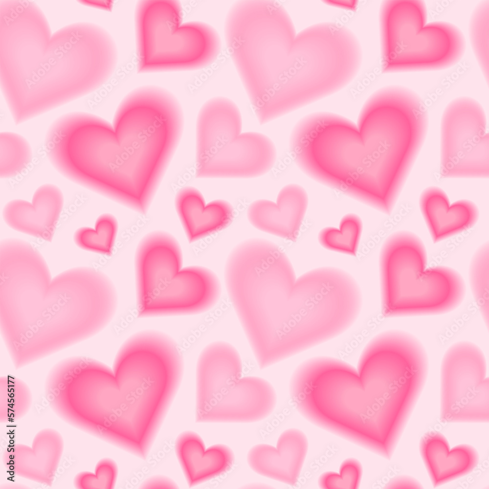 Vetor de Trendy seamless pattern with y2k pink blurred gradient hearts.  Pastel color background. Abstract geometric background. do Stock