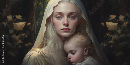 illustration of a woman and his daughter. generative AI