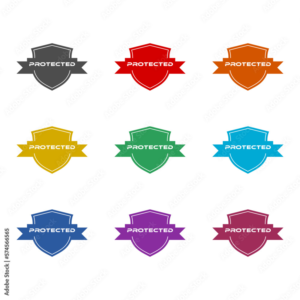 Protection shield icon isolated on white background. Set icons colorful Protection shield icon isolated on white background. Set icons colorful