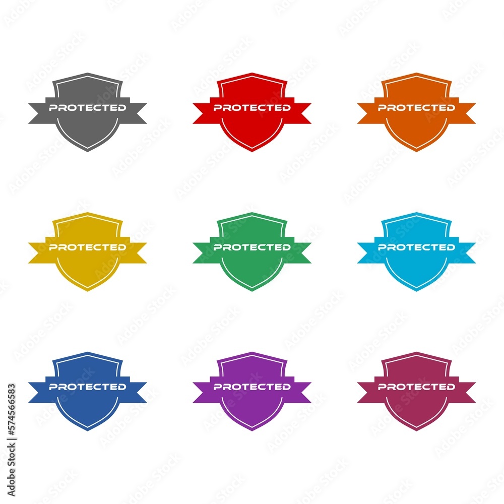 Protection shield icon isolated on white background. Set icons colorful Protection shield icon isolated on white background. Set icons colorful