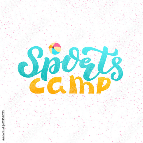 Hand drawn vector illustration with white lettering on textured background Sports Camp for billboard  logo  club  advertising  information poster  website  decoration  flyer  concept  banner  template