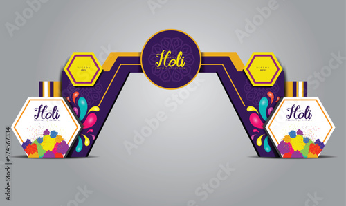 Indian festival Holi Gate entrance vector illustration for mock up event display, arch design