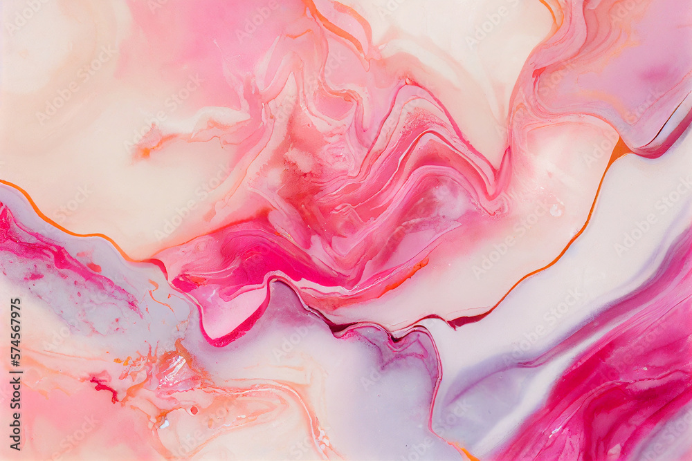 Liquid abstract pink marble texture watercolor painting, alcohol ink background