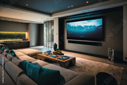Cutting-Edge Home Entertainment Room with Seamless Viewing Experience © Digital Dreamscape