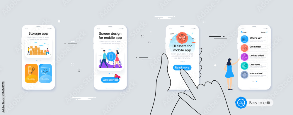 Palette, No puzzle and Vip phone line icons for website, printing. Phone ui interface. Collection of Smartphone, Search people, Yummy smile icons. Vector Palette, No puzzle and Vip phone line icons for website, printing. Phone ui interface. Collection of Smartphone, Search people, Yummy smile icons. Vector