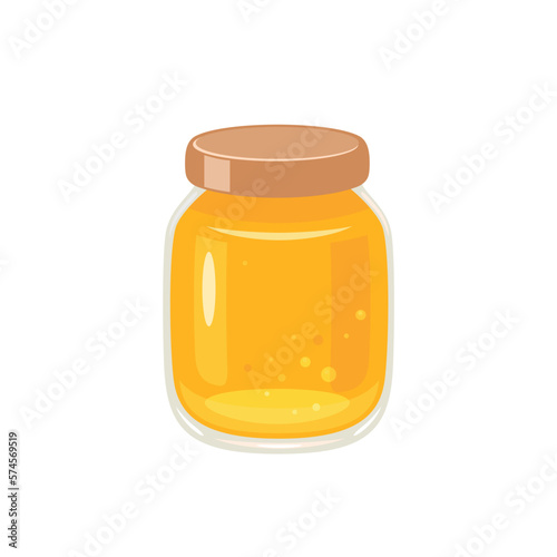 Honey in glass jar. Vector flat icon of organic sweets. Healthy food illustration.
