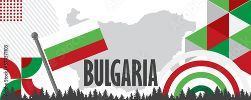 Bulgaria national day banner with Bulgarian flag colors theme background and geometric abstract retro modern green red white design. Bulgaria Sofia map icon. Vector Illustration