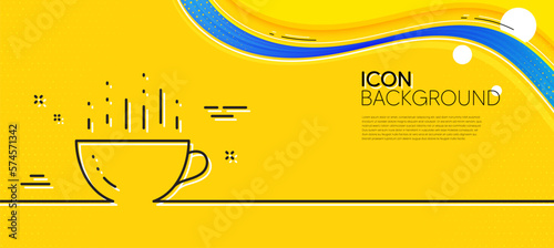 Coffee cup line icon. Abstract yellow background. Hot cappuccino sign. Tea drink mug symbol. Minimal coffee cup line icon. Wave banner concept. Vector