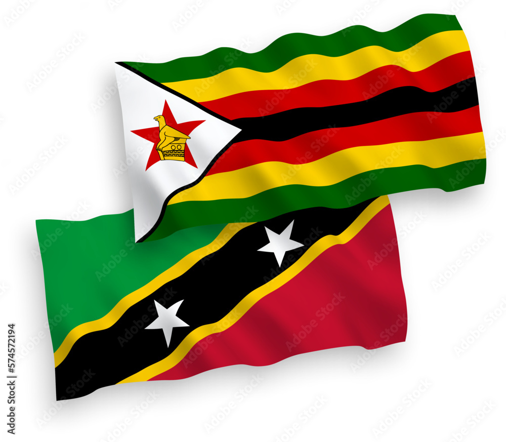 Fototapeta premium Flags of Federation of Saint Christopher and Nevis and Zimbabwe on a white background