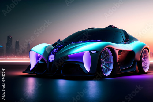 A supersport car with neon lights. electric luxury concept car with a futuristic design 