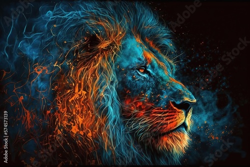 Abstract colorfull vibrant fire colors lion. Generative AI.