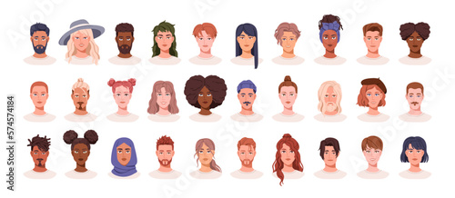 Slika na platnu Face portraits, diverse characters avatars set