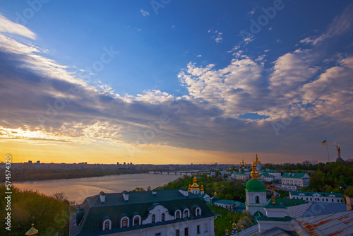 Sunrise view of Kyiv from Kyivo-Pecherska lavra and the Dniper river, Ukraine photo