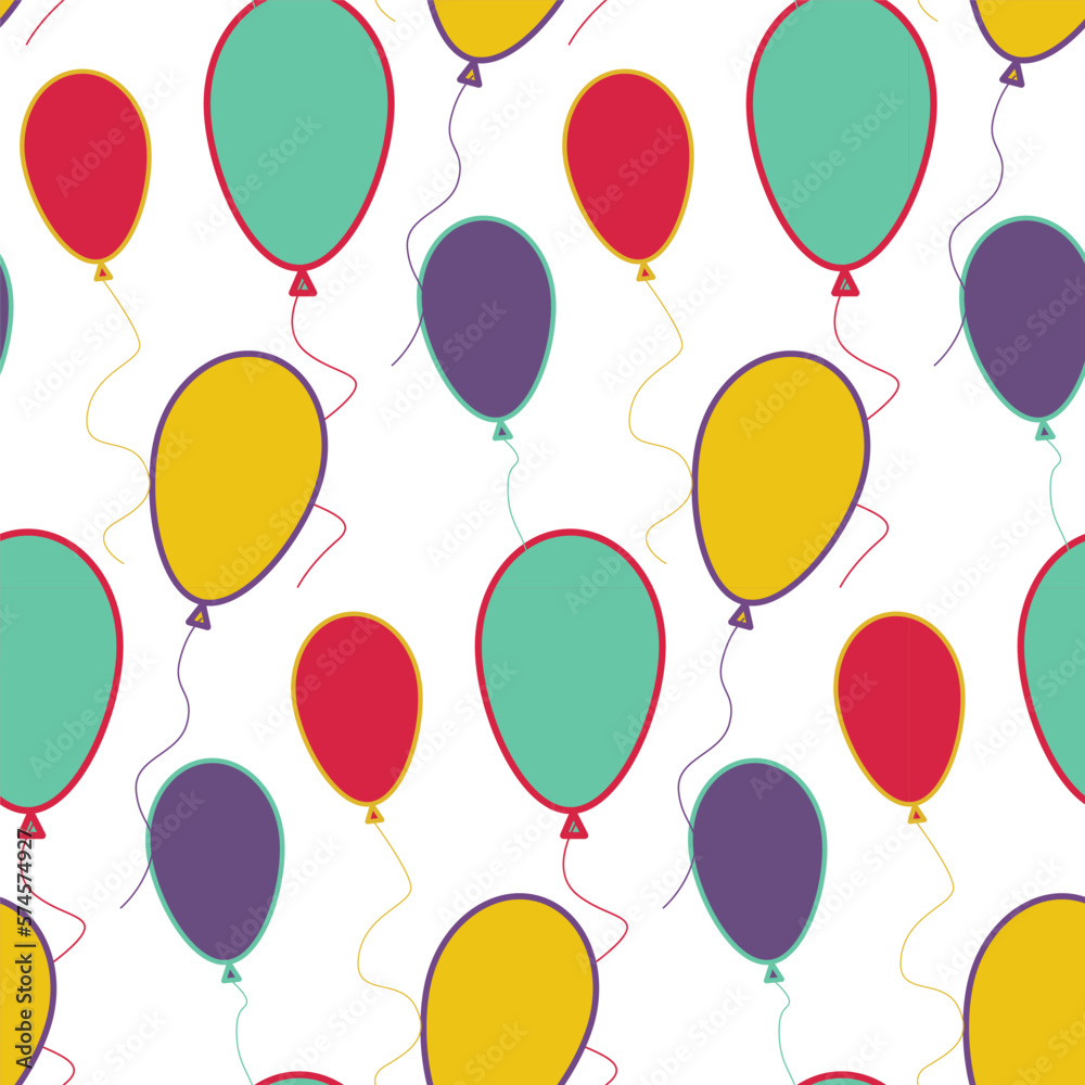 Vector party flat balloons pattern. Great for Birthday, wedding, anniversary, jubilee, rewarding and winning design. Seamless backgrounds.