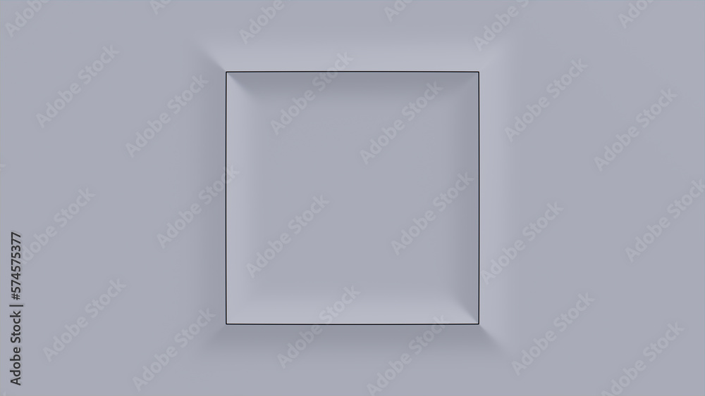 Minimalist Tech Background with Raised Square and Black Trim. White Surface with Embossed 3D Shape. 3D Render. Minimalist Tech Background with Raised Square and Black Trim. White Surface with Embossed 3D Shape. 3D Render.