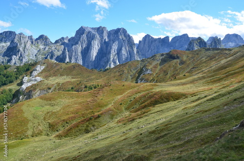 The mountains of the Prokletije National Park in the autumn near the Grebaje Valley of Montenegro. The Accursed Mountains. Albanian Alps.