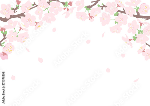 花びらが舞う桜の花のトンネルフレーム　A4サイズ横型