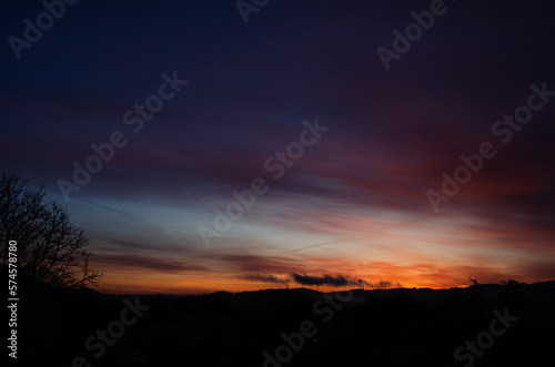 Morning in Germany. Dawn. Red Sky.