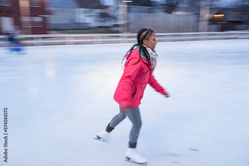 African American woman ice skating