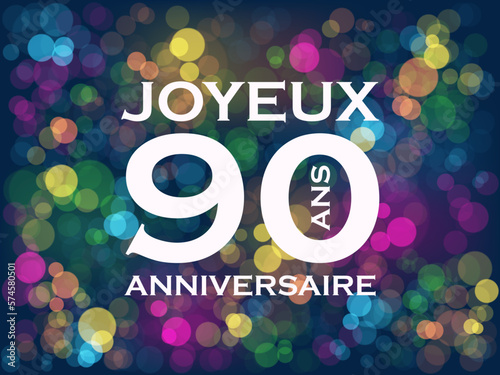 Bannière typographique vecteur 90 ANS - JOYEUX ANNIVERSAIRE! avec bokeh