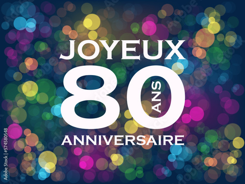 Bannière typographique vecteur 80 ANS - JOYEUX ANNIVERSAIRE! avec bokeh