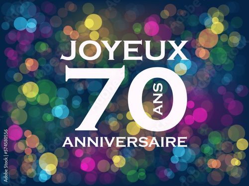 Bannière typographique vecteur 70 ANS - JOYEUX ANNIVERSAIRE! avec bokeh