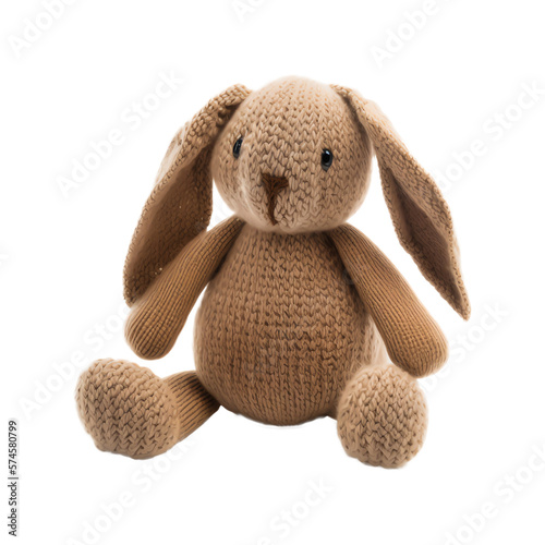 Brown plush toy rabbit, sitting pretty and waiting for someone to love. Generative AI.
