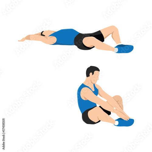 Man doing The frog Sit up exercise. Flat vector illustration isolated on white background