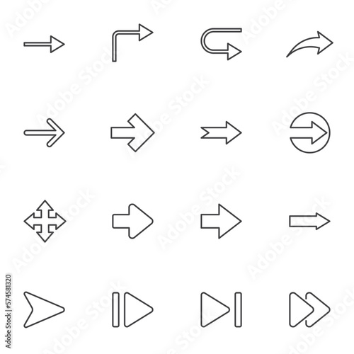 Universal arrows line icons set