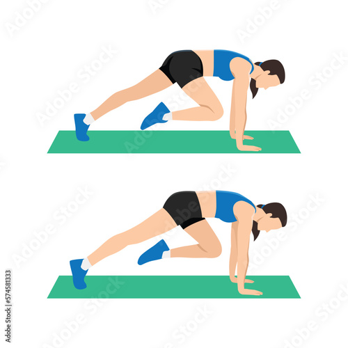 Woman doing the Mountain climber exercise. Flat vector illustration isolated on white background