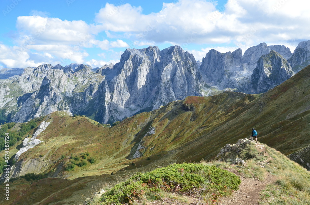 Fototapeta premium The mountains of the Prokletije National Park in the autumn near the Grebaje Valley of Montenegro. The Accursed Mountains. Albanian Alps.