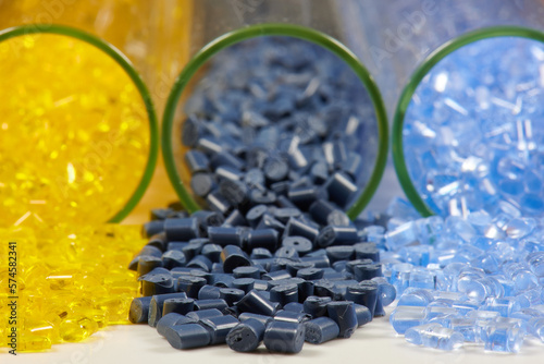 Colored plastic resins in test tubes in laboratory photo